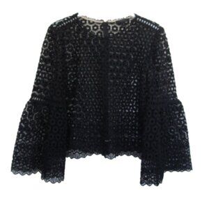 J. Crew Black Daisy Crochet Lace Bell Sleeve Sheer Top